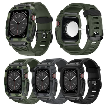Kamuflaaž Silikoon Suvel Väljas Sport Watch Band Juhul 45mm 44mm 42mm Rihm Kaitseraua eest iWatch Apple Watch Seeria 8 7 6 5 4 SE