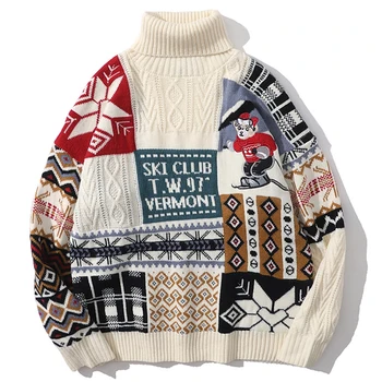 Mees Kõrge Kaelusega Kampsun Harajuku Vintage Karu Jõulud Pulloverid Rull -, Talve Vabaaja Dzemper Kudumid Y2k Mood Liiga Streetwear
